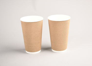 중국 16oz 400ml 잔물결 벽 종이컵, 상표를 붙이는 크래프트 잔물결 커피 잔 공장